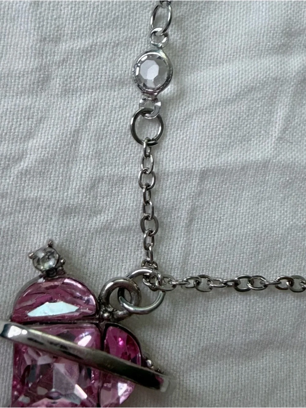 Brand New Y2K Magic Fantasy Silver Diamond Pink Heart Charm Pendant Necklace